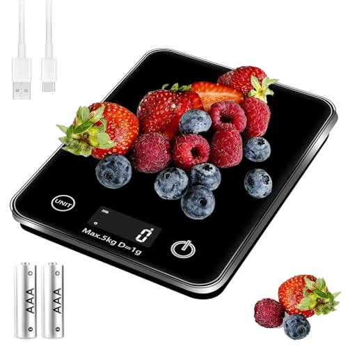 Catálogo para Comprar On-line Bascula Digital para Cocina los más solicitados. 49 VASA NAMA 5kg/1g Báscula Cocina Digital USB Recargable, Bascula de Comida Alimentos Multifunción con Superficie de Vidrio Templado y Pantalla LCD para Peso de Comida (Baterias...