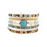 NUZUJX Women Boho Handmade Natural Stone Amazonite Wrap Bracelets Beads Strand Bracelet