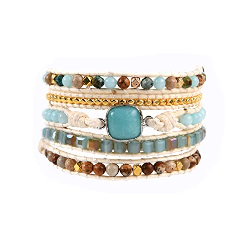Nuzujx Women Boho Handmade Natural Stone Amazonite Wrap Bracelets Beads Strand Bracelet #TOP14