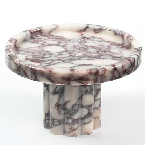 LWALMS Marble Perfume Tray with Legs - Round Decorative Stone Pedestal for Bathroom Vanity Coffee Table Kitchen Countertop Footed Jewelry Candle Organizers Catchall Plate Riser with A Scalloped Leg