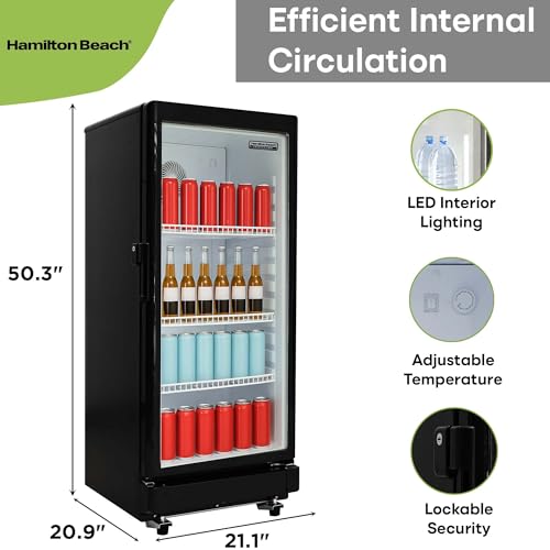 Image of Hamilton Beach, 6.0 Cu. Ft. Commercial Glass Door Display Merchandiser Refrigerator Cooler, ETL, Black
