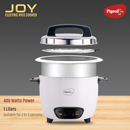 Pigeon by Stovekraft Joy Rice Cooker with Single pot, 1 litres. (White) | Toughened Glass Lid | 400 Watts | Aluminium Cooking Pot | Measuring Cup|... - Image 4