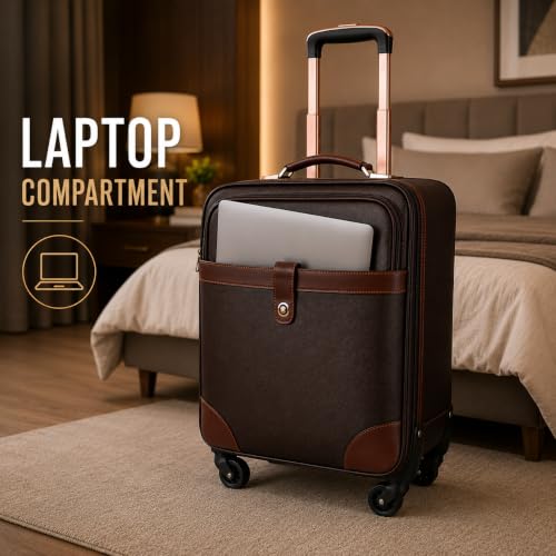 Image of 3G VACANZA Small Cabin Luggage (18 inch) 4 Wheels Vegan Leather Trolley Bag /Laptop Roller Case Unisex - Brown