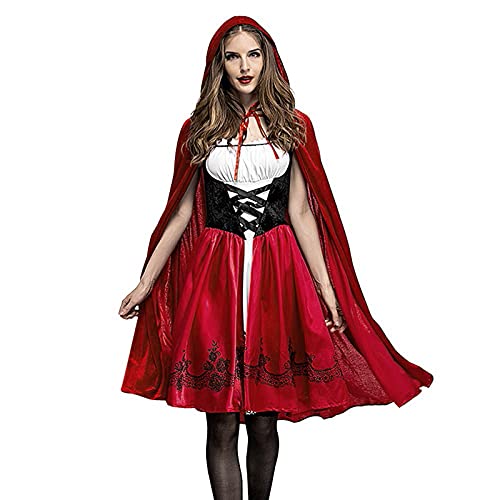 Genérico Vestido de princesa de Caperucita Roja para mujer, adulto, Halloween, Navidad, carnaval, cosplay, fiesta, vestido largo con