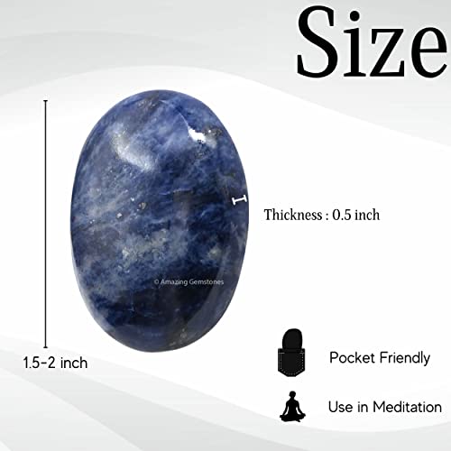 Image of Amazing Gemstone Sodalite Crystals and Healing Stones - Large Palm Stone Crystals Piedra - Crystal for Good Luck, Balanced Positive Energy, Meditation - Unique Stocking Stuffers Gifts for Women, Men