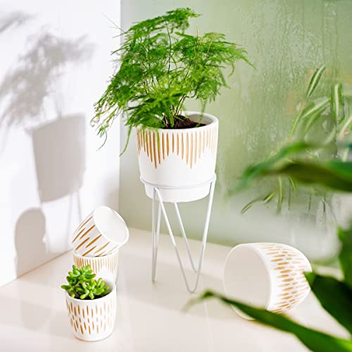 Sass & Belle White Sgrafitto Planter With Wire Stand, M - Image 3
