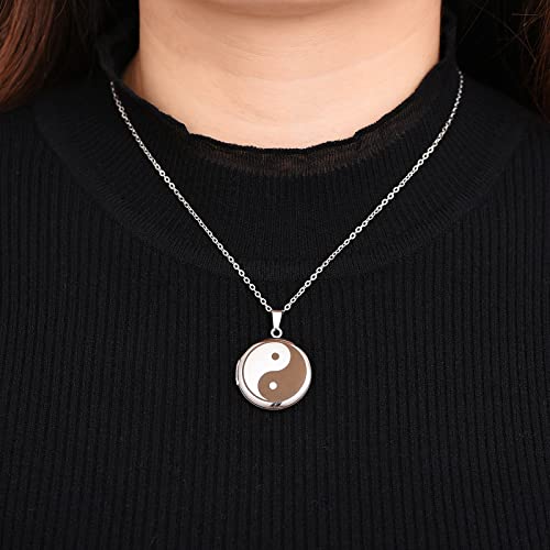 Uthosmdo Chinese Philosophy Taoist Symbol Yin-Yang Taichi Yoga, That Can Holds Pictures Inside, Stainless Steel Rhinestone Pendant Necklace,Amulet Jewelry (Silver) #TOP3