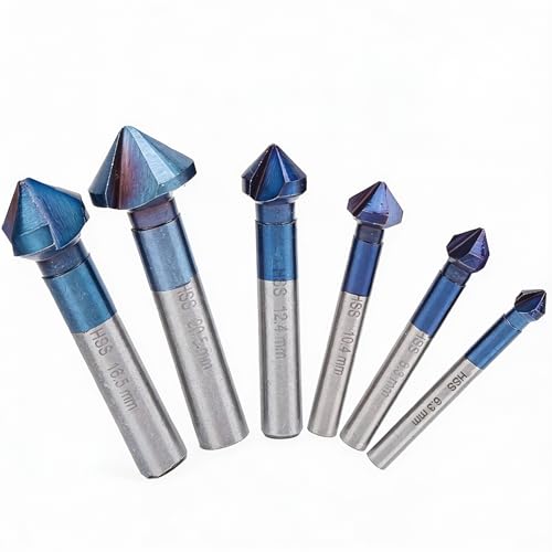 ANKROYU 6PCS Chamfering End Mill, Tungsten Steel Deburring Tool Bit Cutter Drill Bit Chamfer, HSS Countersink Countersunk Deburring Drills Tapere for Metal Wood