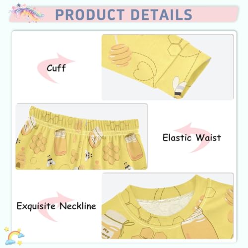 Yellow Bee Honey Pajamas Long Sleeve Sleepwear 2-Piece Pajama Set4