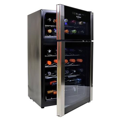 Koolatron Wine Fridge - Wine Cooler, 29 Bottle Wine Cabinet for Champagne, Red & White Wine, Dual Zone Freestanding Cellar For Bar, Home, Kitchen, Double Paned Glass Door, (86L)