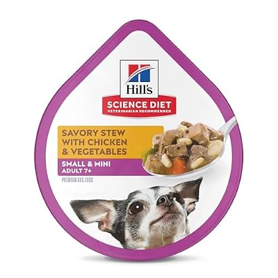 Hill's Science Diet Small & Mini, Senior Adult 7+, Small & Mini Breeds Senior Premium Nutrition, Wet Dog Food, Chicken & Vegetables Stew, 3.5 oz Tray, Case of 12