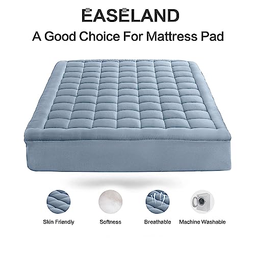 EASELAND Queen Size Mattress Pad Pillow Top Mattress Cover Quilted Fitted Mattress Protector 8-21" Deep Pocket Cooling Mattress Topper (60x80 Inches, Dusty Blue)