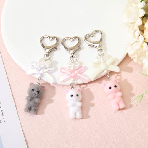 3pcs Cute Cat Fuzzy Kitty Cat Keychain Tote Pendant Keyring for Car Keys Handbags Backpacks Mobile Phone Chain Pendant Gifts4