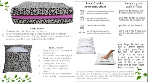 Image of Multipurpose 40x40x8 CM Woven Fashionable High Densitiy Foam Cushion Set for Floor, Patio, Chair and Balcony Garden Seating - Beige & Black Animal - Small Size Set - 16x16x3 Inch