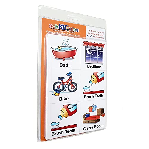SchKIDules Visual Schedules for Kids 93 Pc Home Collection for Daily Routines: 72 Picture Magnets +21 Headings for Children, ADHD & Visual Learners