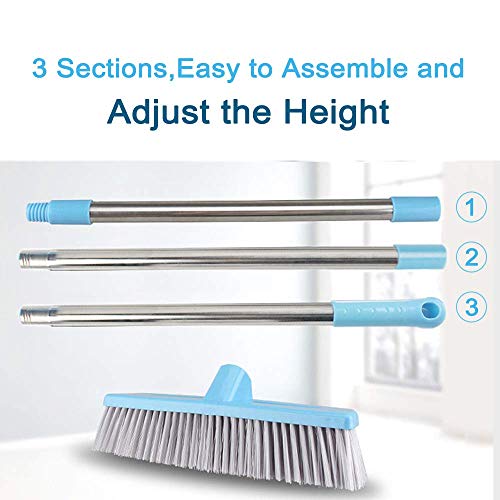 Floor Scrub Brush Push Broom with Adjustable Long Handle - 51 inches, Stiff Bristles, Indoor Outdoor Broom for Cleaning Bathroom Kitchen Patio Tile Wall Grout Wood Floor Carpet