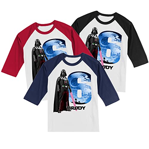 Personalized Star Battles Super Hero Birthday Shirt | Personalized with Name and Age | Unisex 3/4 Sleeve Raglan T-Shirt4