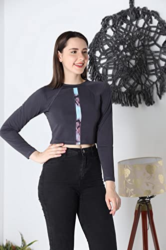 Image of Leriya Fashion Long Sleeve Crop Top Cropped Sweatshirt for Women with Thumb Hole Western Top