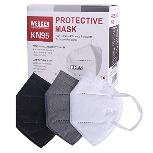WesGen 60Pcs KN95 Face Mask?5 Layers Cup Dust Mask with Elastic Earloop and Nose Bridge Clip?Vacuum Packing