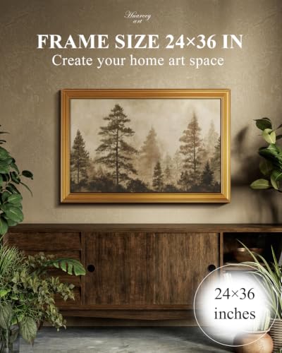 Image of Large Gold Framed Wall Art, Landscape Wall Decor - Misty Pines -24 x 36 IN