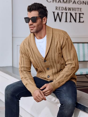 Runcati Mens Cardigan Sweater Cable Knit Button Down Shawl Collar Casual Long Sleeve Fall Winter Sweaters3