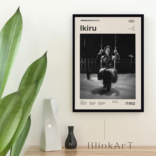 Image of BLINKART Ikiru Vintage Movie Poster Frame 12x18 Inch | Premium 300 GSM Paper Wall Print | Mid Century Vintage Film Artwork for Home, Bedroom, Living Room, Office | Framed Photo Decor