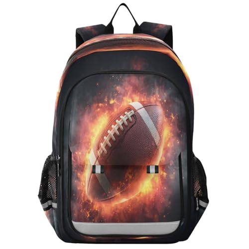 Burning Football Ball Dark Kids Backpack for Girls Boys School Backpack for Preschool Elementary Middle School Laptop Backpacks Bookbag for Toddler Travel Women Men