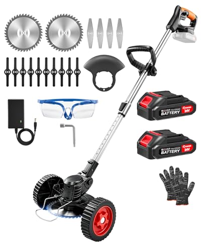 Saker 24V Cordless Weed Wacker Electric Grass Trimmer Weed Eater with 2 Batteries 3-in-1 Lightweight Brush Cutter/Lawn Mower/Edger with Wheels & 3 Types of Blades for Lawn Garden & Yard Care(Black)