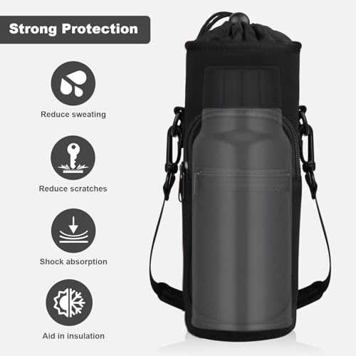 Image of Water Bottle Holder with Strap, Water Bottle Carrier Bag with Phone Pocket, Shoulder Hand Strap Insulated Neoprene 40 oz Water Bottle Sleeve for Walking Hiking Camping Gym