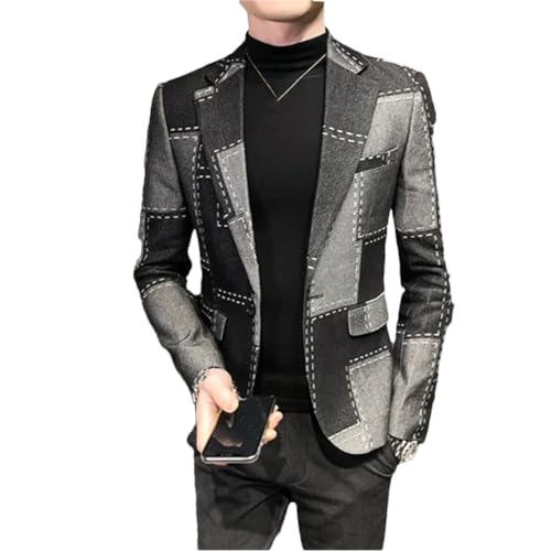 Men Business Casual Denim Suit Jacket Cowboy Blazers Slim Fit Tuxedo Coat