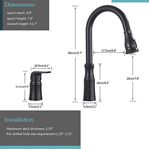 Oulantron High Arc Pull Down Sprayer Kitchen Faucet Single Handle Kitchen Faucets 2 Hole Matte Black Commercial Kitchen Sink Faucet Pull Out Kitchen Sink Faucet #TOP3