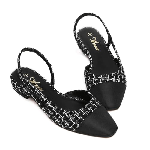 Image of Athlefit Slingback Flats for Women Square Toe Ballet Flats Work Dress Shoes