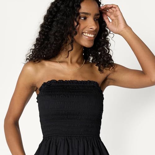 Image of Amazon Essentials Women's Regular-Fit Cotton Sateen Smocked Bodice Dress