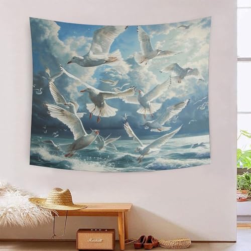 Tapisserie murale mouette effet 3D pour un salon esprit bord de mer