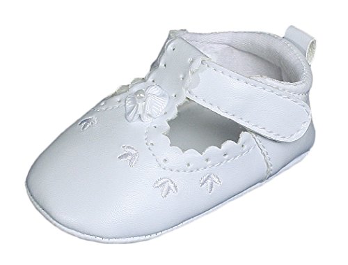 Baby Girls All White Faux Leather Mary Jane Crib Shoe with Perforation Accents