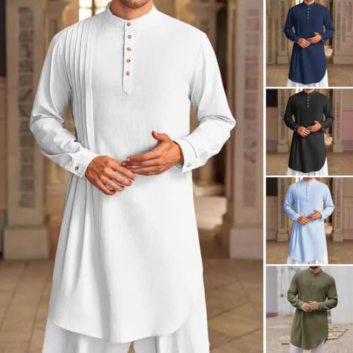 Caftan en coton et lin de qualité supérieure avec col boutonné