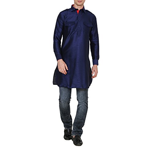 Kurta Pathani Royal Kurta talla 42 de mezcla de seda para hombre color azul marino