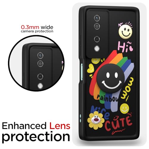 Image of Pikkme Back Cover for Honor X7B 5G | Soft Silicone| Cute Rainbow Smile & 3D Cartoon Flower Design | Shockproof Raised Camera Protection Bumper Case (Black)