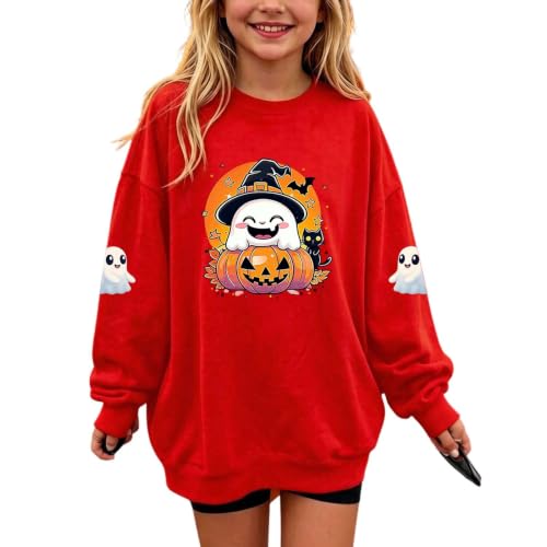 Girls Green Ghost Pumpkin Black Cat Halloween Crewneck Sweatshirt Pullover - image 1
