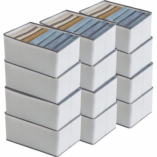 Image of JD FRESH 12-Piece Set Of Non-Woven Fabric Clothing Organizers For Wardrobe /Foldable Cupboard Storage Boxes /Rectangular Almirah Organizers For Shirts /Pants /T-Shirts /Dress /Sweaters (White /7 Slots)