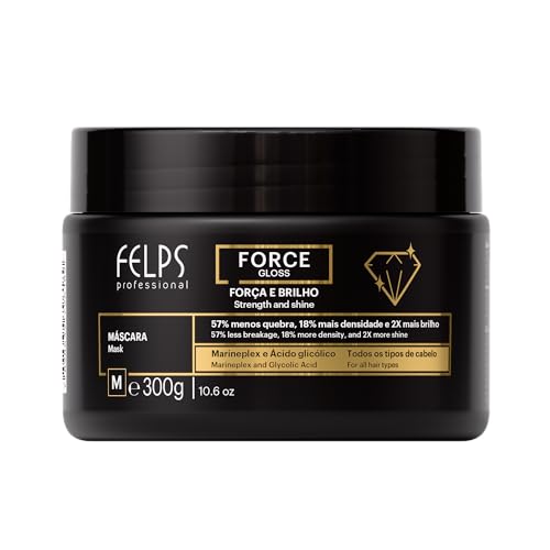 Felps Professional Force Gloss Hair Mask with Marineplex and Glycolic Acid, 300g/10.6oz, Strength and Shine Treatment for All Hair Types