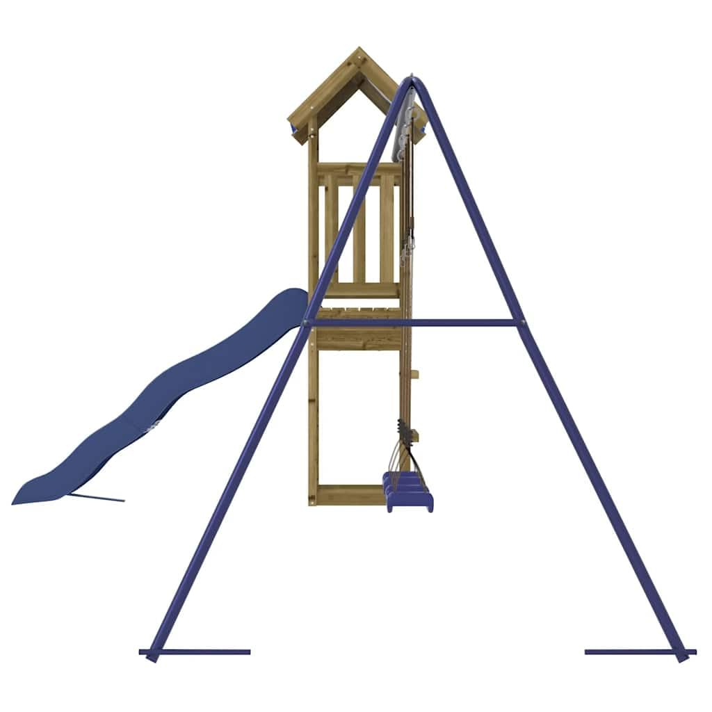 Torre da gioco in legno di pino impregnato con scivolo, altalena e sabbiera per bambini in giardino, robusto telaio da arrampicata, parco giochi resistente alle intemperie, cameretta dei