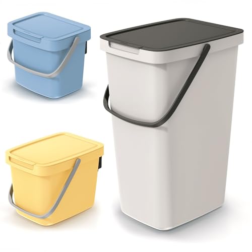 Mülleimer Müllbehälter Abfalleimer Biomülleimer mit Griff und Klappdeckel Abfallsammler Mülltonne Müllsortierer Papierkorb (12L, Aschgrau) – Bild 4