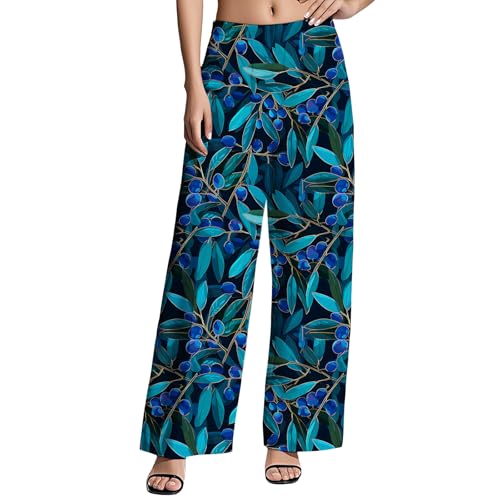 Summer Casual Elastic Waist Lounge Pants Wide-Leg Fruit Print Vacation Bottoms Women's Comfy Pajama Trousers