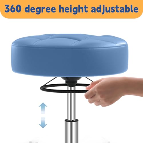 Image of Rolling Stool Heavy Duty 400lb: Super Soft Seat Cushion,360 Swive,Height Adjustability,No Squeaky Noises,No Tip Over,New Upgraded Stool Salon Stool Chair, Tattoo Facial Massage Spa Medical (Blue)