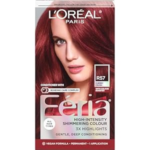 L’Oreal Paris Feria Multi-Faceted Shimmering Permanent Hair Color, R57 Cherry Crush (Intense Medium Auburn), Pack of 1, Hair Dye