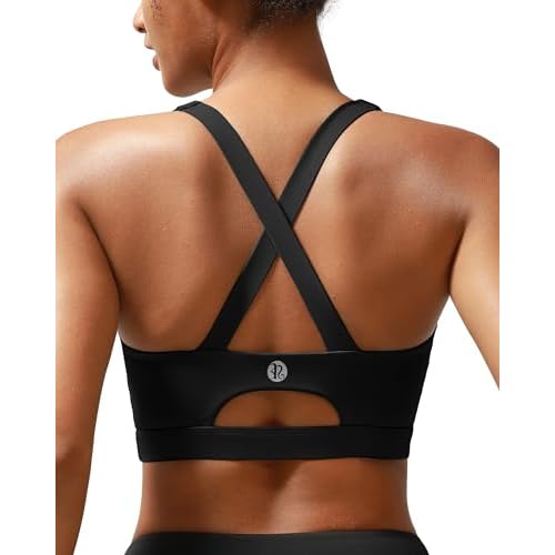 RUNNING GIRL Sports Bra for Women High Support Molded Cup Strappy Running Sports Bras with Sewn in Pads Black Large