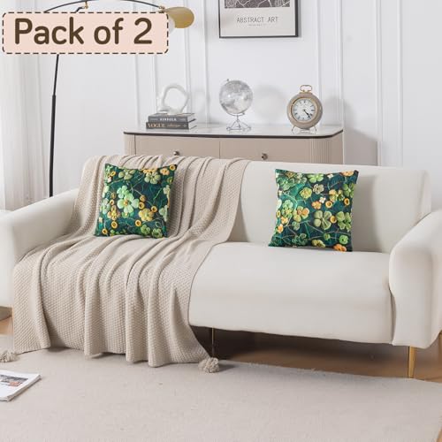 Image of HOKIPO 'Nature Muse 7D' Premium HD Printed Holland Velvet Sofa Cushion Cover | 16x16 Inch (40x40 cm) | Pack of 2, Emerald Garden (IN-923-D4*2)