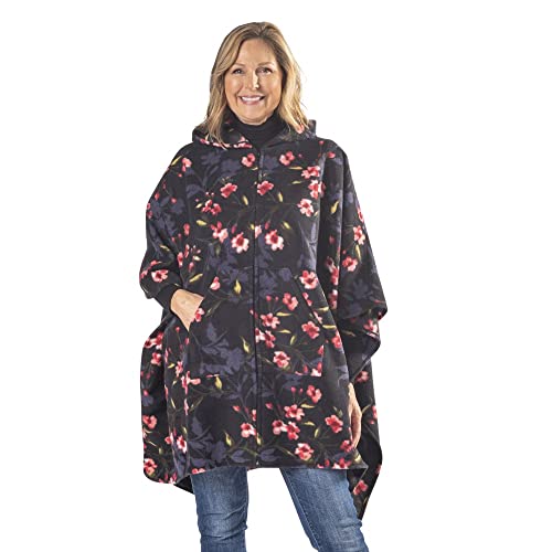 Le Moda Full Zip Hooded Poncho with Kangaroo Pockets | Winter Collection | Variety of Prints | One Size Fits All