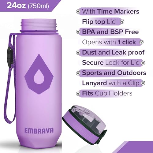 Image of Embrava Sports Water Bottle (24oz, Lavender) Fast Flow Flip Top Lid